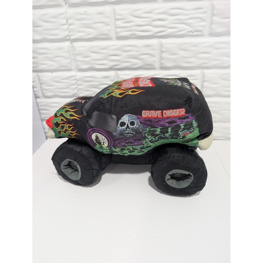 Monster Jam Grave Digger Plush Monster Truck Black Green Flame Skull Stuffed Toy